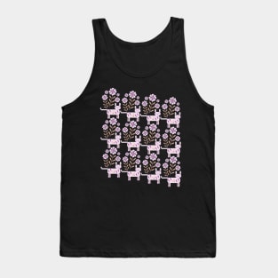 Colorful Flowers With Cats Pattern Tank Top